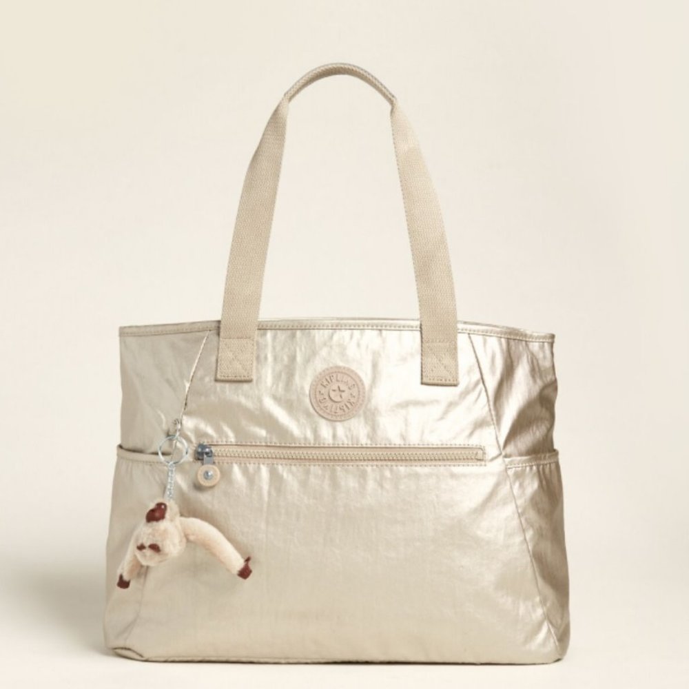 Kipling Gold Metallic Lizabeth Travel Tote BNWT
